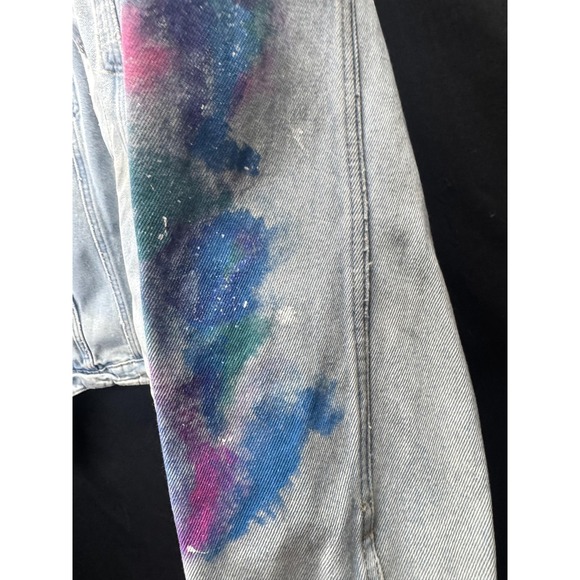 MTV Jacket Mens‎ XL Light Wash Denim Trucker Graphic Painted Sleeves H&M Divided - Picture 9 of 16